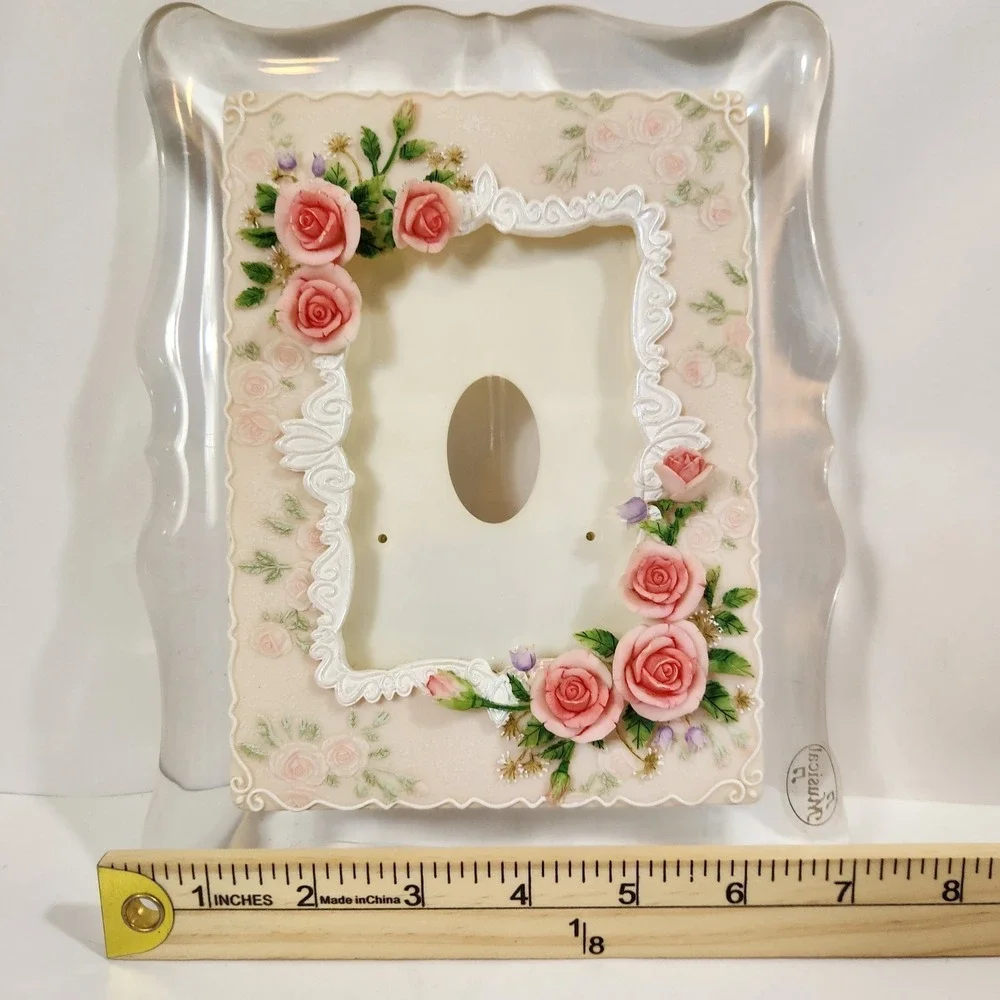 Musical Picture Frame Pink Rose Floral Music Box Rotating Easel Photo Gift
